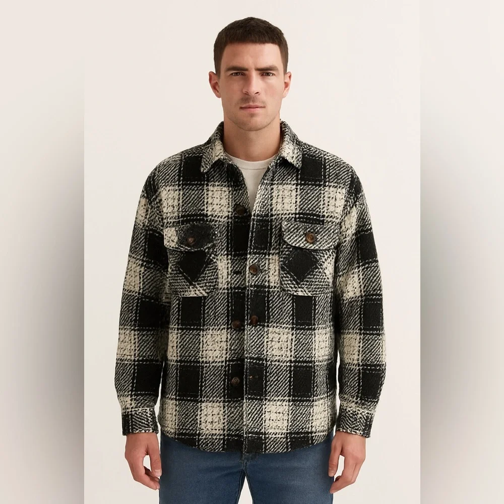 Amongst Others Oversized Plaid Shacket Black White Checked Jacket Size XL